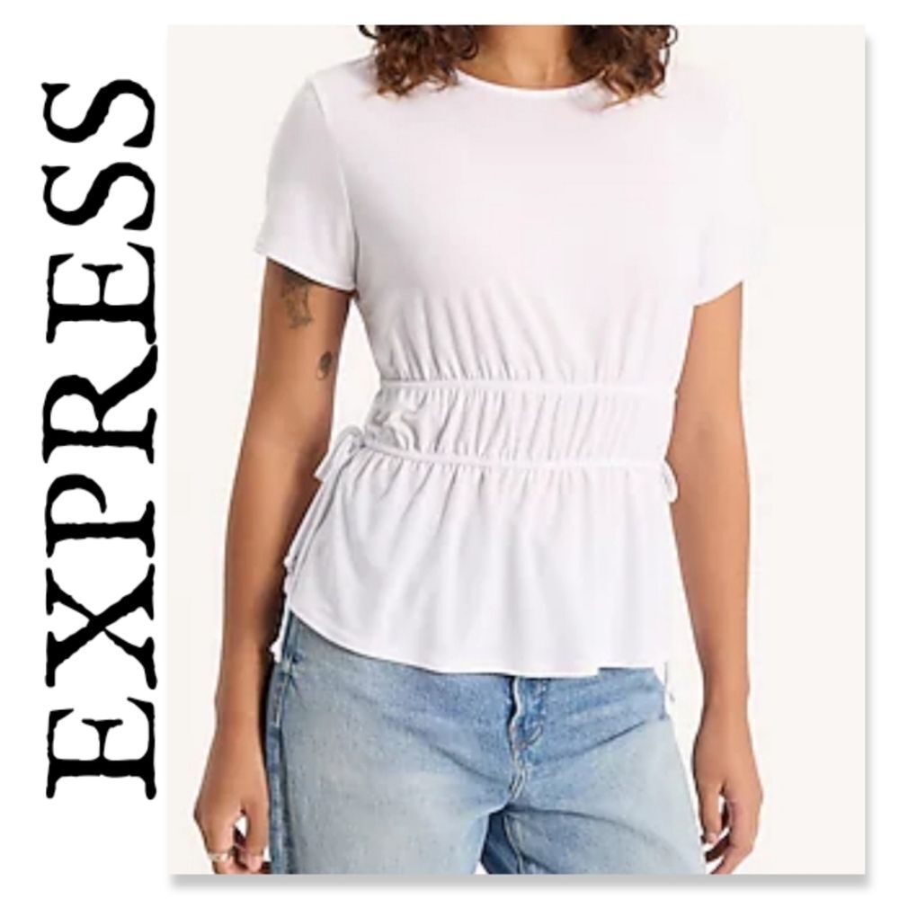 NWOT Express Crew Neck Short Sleeve Pleated Tie Tee
